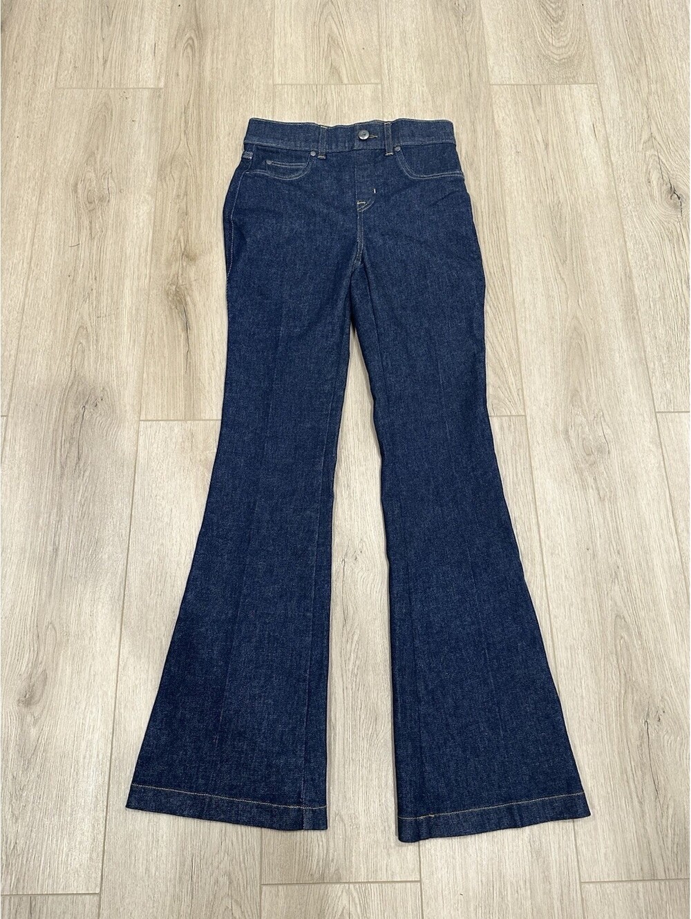 NWT Spanx Denim Flare Raw Indigo Wash Jeans Size  Small Petite Wide Leg